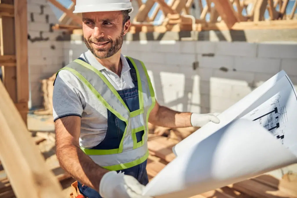 arquitecto entusiasmado con un nuevo proyecto de construcción en marcha