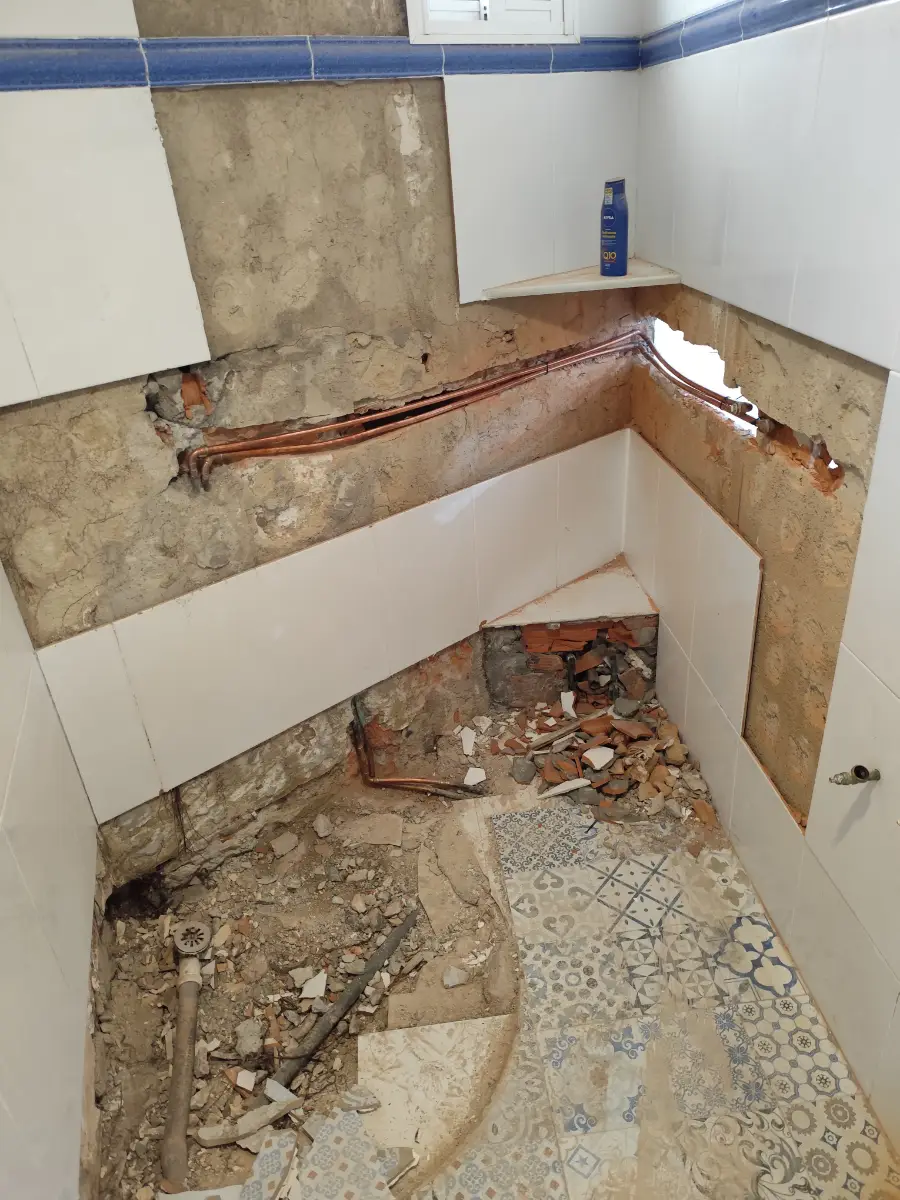 Obra rehabilitación de casa en Sant Boi baño al principio de la reforma Baix llobregat