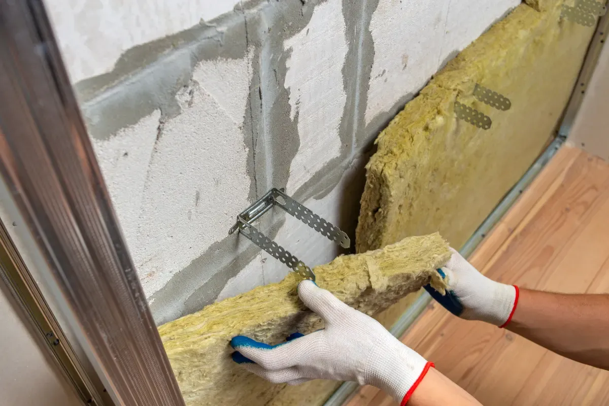 Mejorar La Eficiencia Energética En Barcelona Especialista Colocando Placas De Lana De Roca En Una Rehabilitación Energética Int